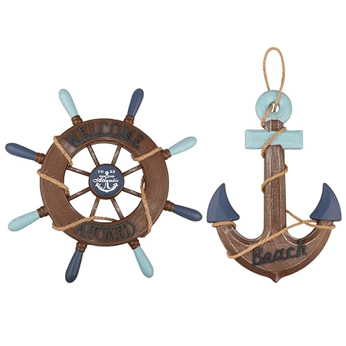 2 Pack 13" Nautical Beach Wooden Ship Wheel and 13"