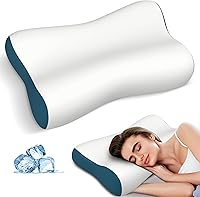 Polovo Cervical Neck Pillow for Pain Relief - Contour Memory Foam Ergonomic Cooling Pillow for Side, Back & Stomach Sleepers