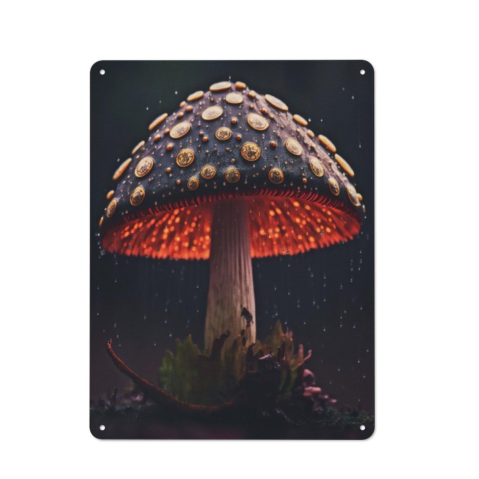 Nostalgic Decorative Tin Plaque 40x30cm Featuring Mushrooms In The Rain, Classic Pub Decor for Cafe, Pub, Workshop Or Home Bar