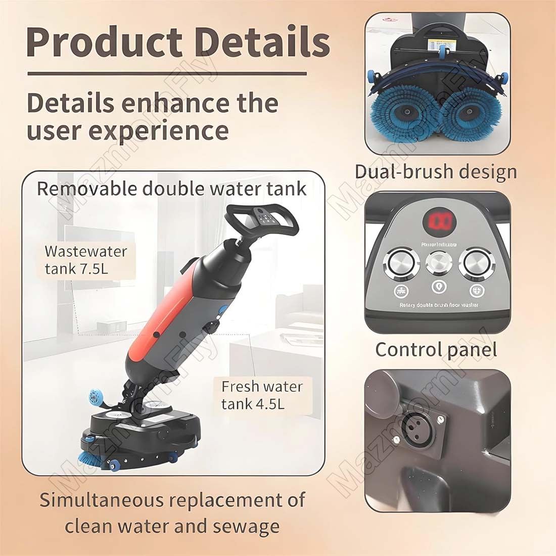 Máquina Limpiadora De Suelos Profesional, Limpiadora De Alfombras Eléctrica, Ancho De Limpieza 43 Cm, Capacidad De Limpieza 1200 M²/H, 240 RPM para Una Limpieza En Profundidad Grey