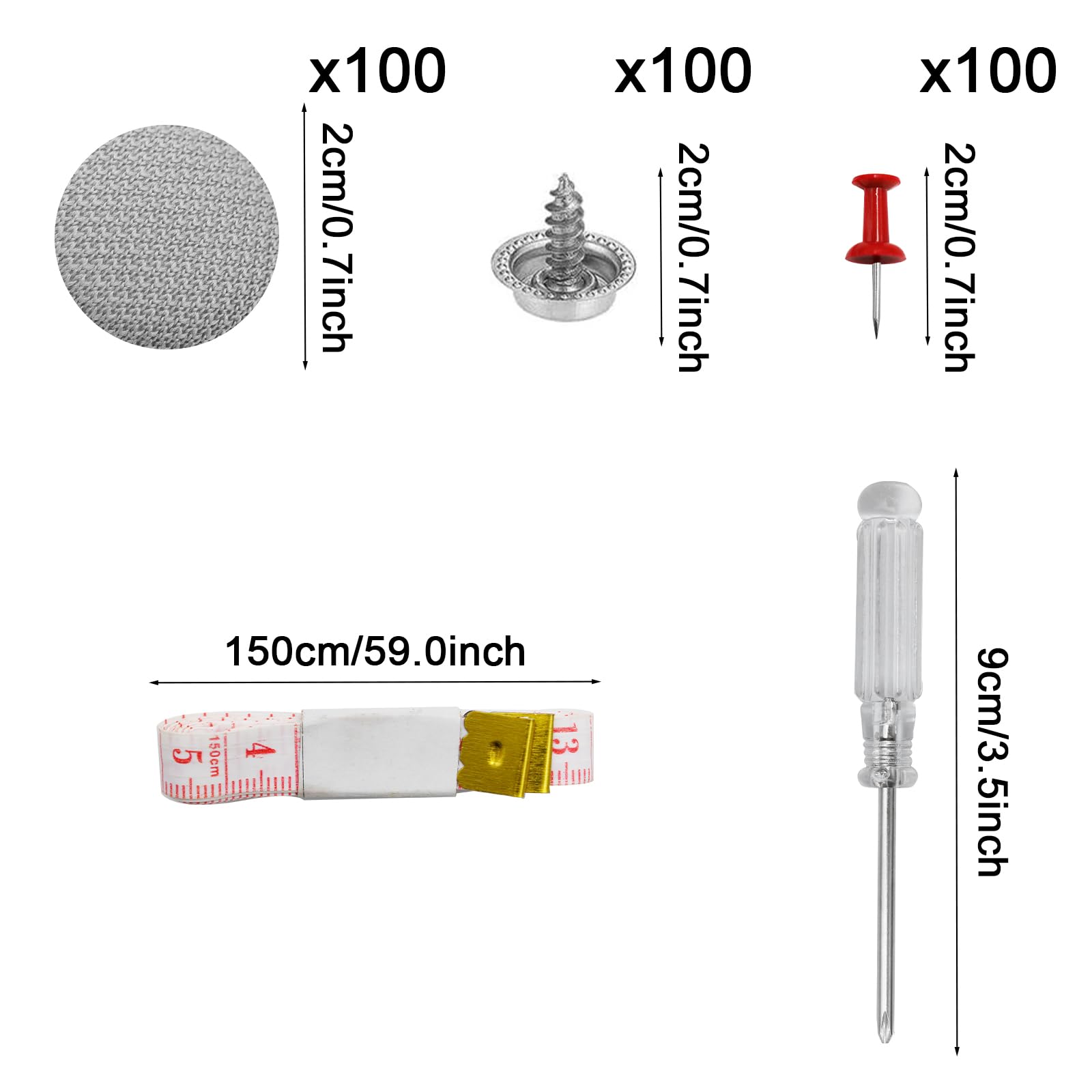 Kit Riparazione Cielo Auto - 80 Rivetti, Spilli, Cacciavite E Metro, Per Tetti Auto