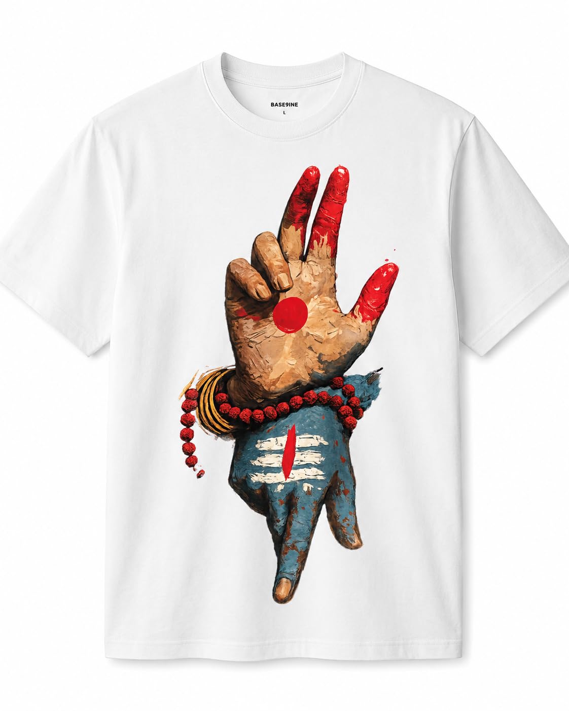 Unisex Spiritual Graphic T-Shirt | Shiva Hand Art Print | Hindu Devotional Streetwear | Premium Cotton Casual Tee | White-image-49