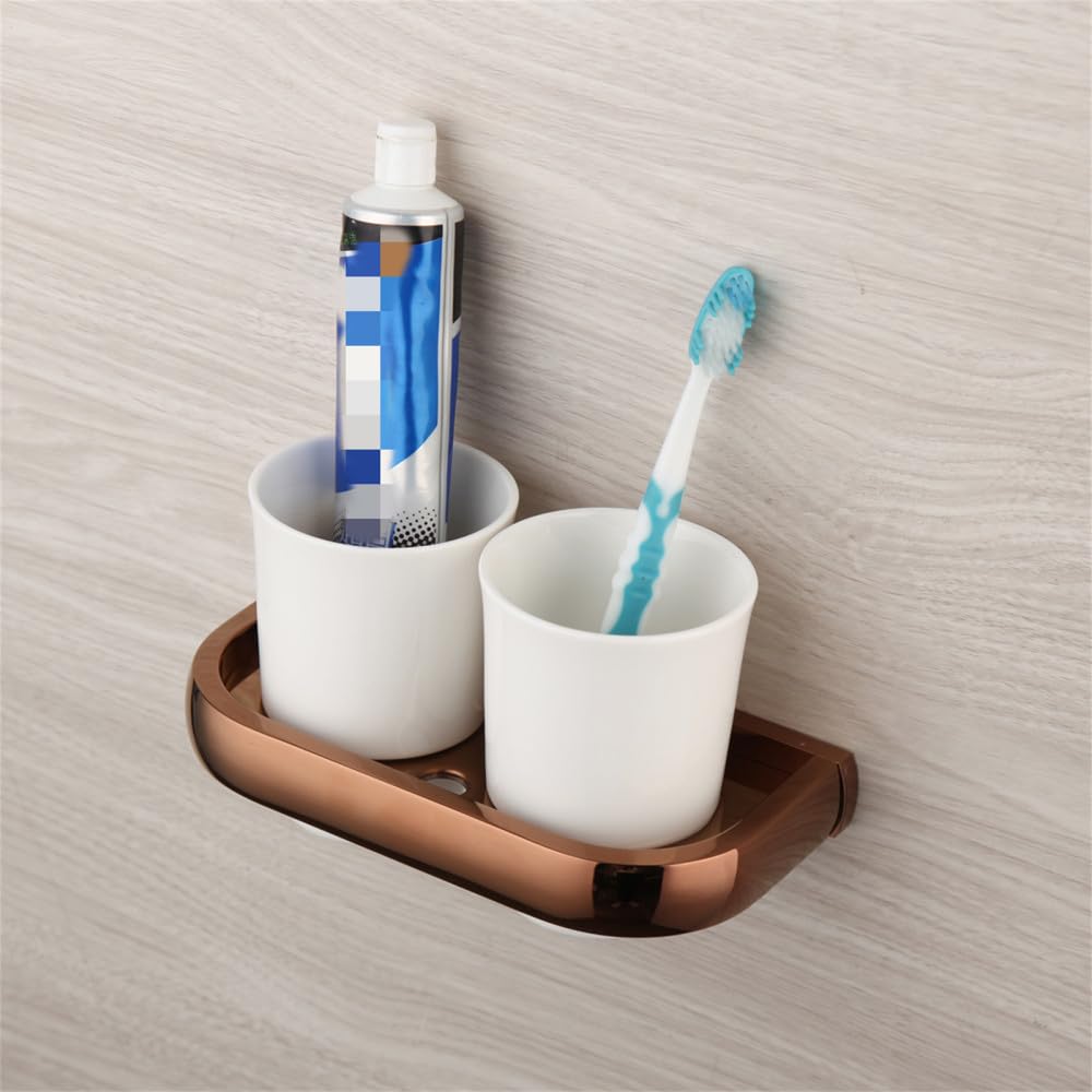 Accesorios de baño de Oro Rosa, Cepillo de baño de latón Macizo, Soporte de Papel, jabonera, Estante de Toalla, Kit Combinado de Montaje en Pared, Soporte para 2 Tazas