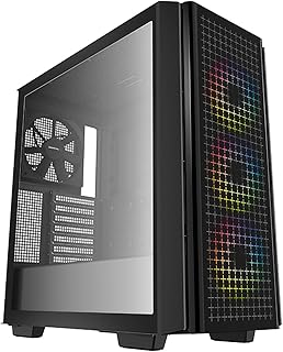 DeepCool CG540 Mid-Tower ATX Case, Tempered Glass Front and Side Panels, Three Pre-Installed 120mm ARGB Fans, 140mm Rear Black Fan, Black