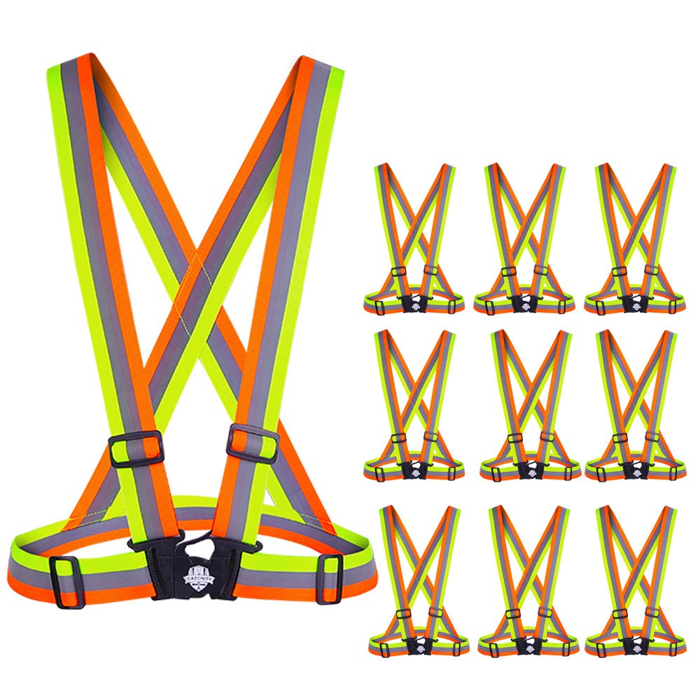 DazonityDazonity High Visibility Safety Vest,10 Packs,Yellow & Orange,Lightweight,Adjustable & Elastic Vest,Hi Vis Reflective Strips, Fit for Men & Women, Construction,Cycling, Runnning, Surveyor,