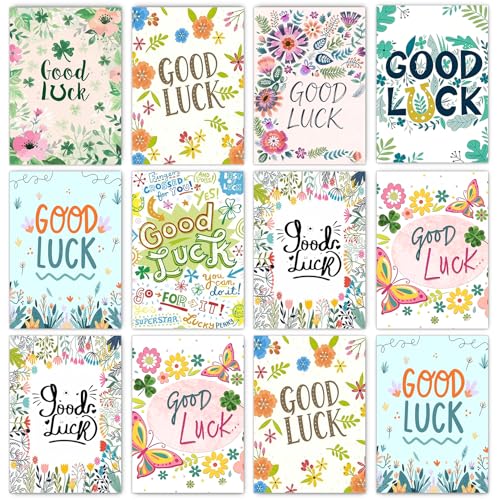 Mtjkkpo 8 Pack Good Luck Cards Greeting Cards Set with White Envelopes & Clover Stickers 8 Unique Designs Graduation Card for Students Leavers Teacher Congratulations Goodbye