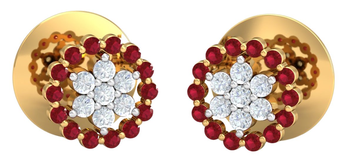 14KT Yellow Gold Diamond Anahi Classic Ruby Stud Earrings for Women-image-19
