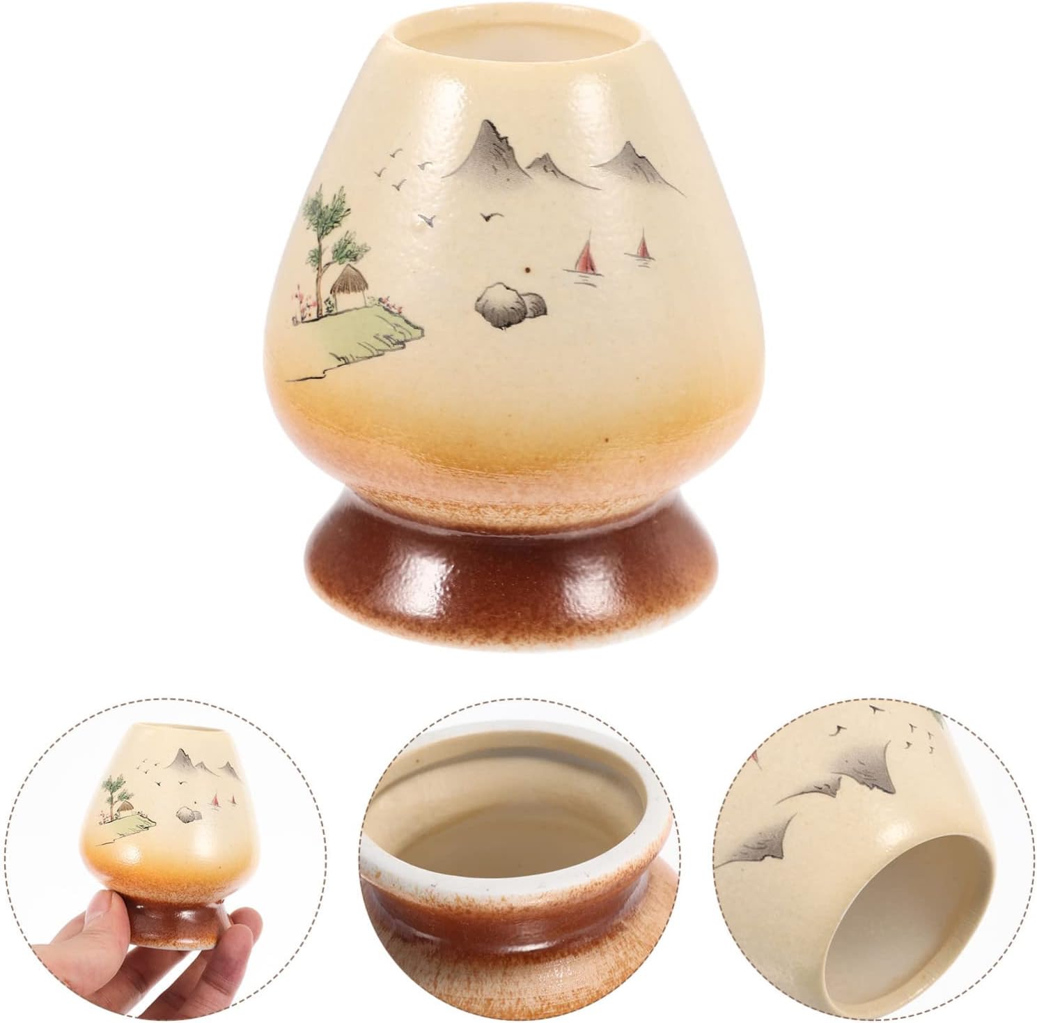 Hemoton Japanese Tea Set Matcha Whisk Holder Ceramic Matcha Whisk Stand Japanese Green Tea Whisk Brush Holder Matcha Powder Cup for Traditional Japanese Tea Ceremony Starter A Matcha Set