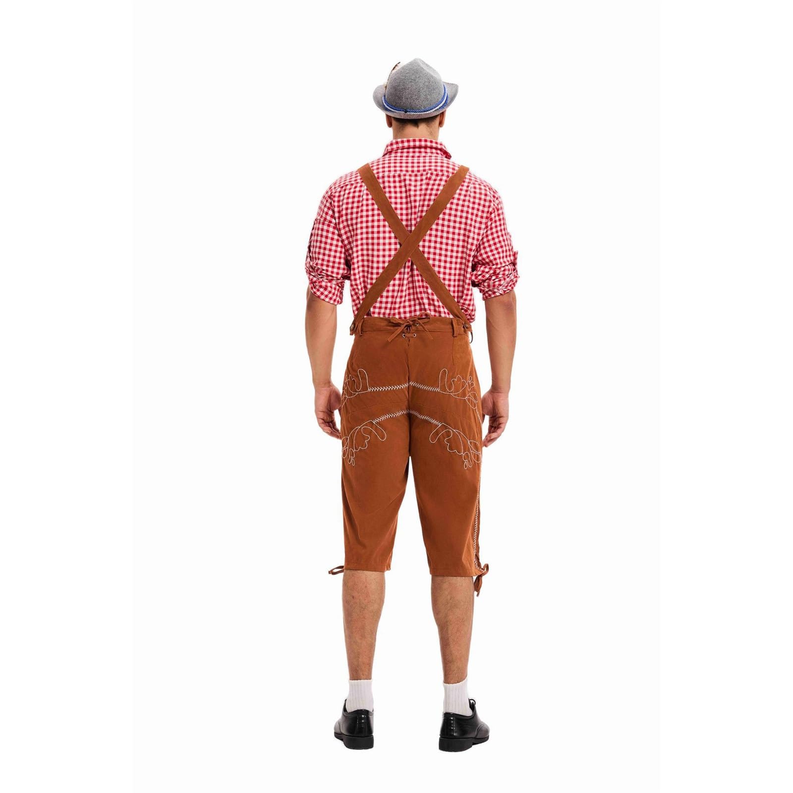 Lederhose Herren Set, Lederhosen Tracht Herren Trachtentrachtenlederhosen Kurz Trachtenhose Vintage Trachtenlederhose Oktoberfest Outfit Men Hose + Hemd + Mütze