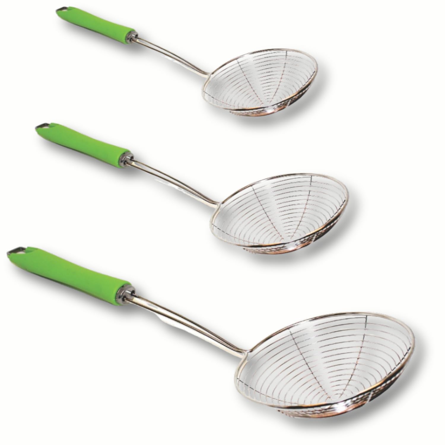 Escumadeira Cromada Cabo Plástico Kit 3 Pçs Ø 11-15-17cm