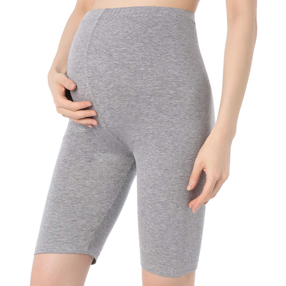 QingWan - Mallas cortas de maternidad para yoga, embarazo y hasta la rodilla - Gris - XXL