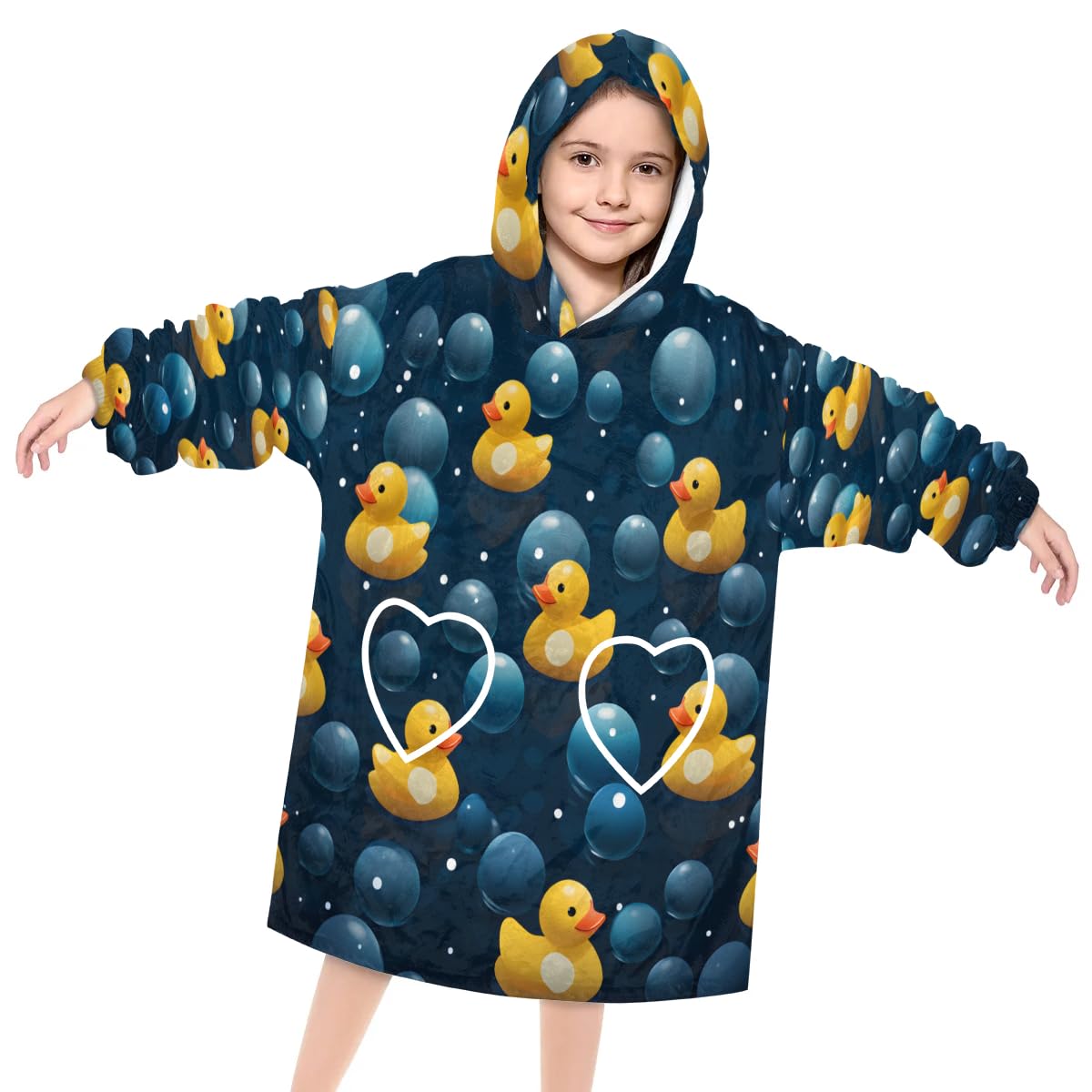 Wearable Blanket Hoodie for Kids, Yellow-billed Duck Fleece Sweatshirt Blanket Oversized Blanket Sweatshirt with Pocket Flannel Warm Hooded Blanket 6-10 Year Old Girl Boy Gift, One Size
