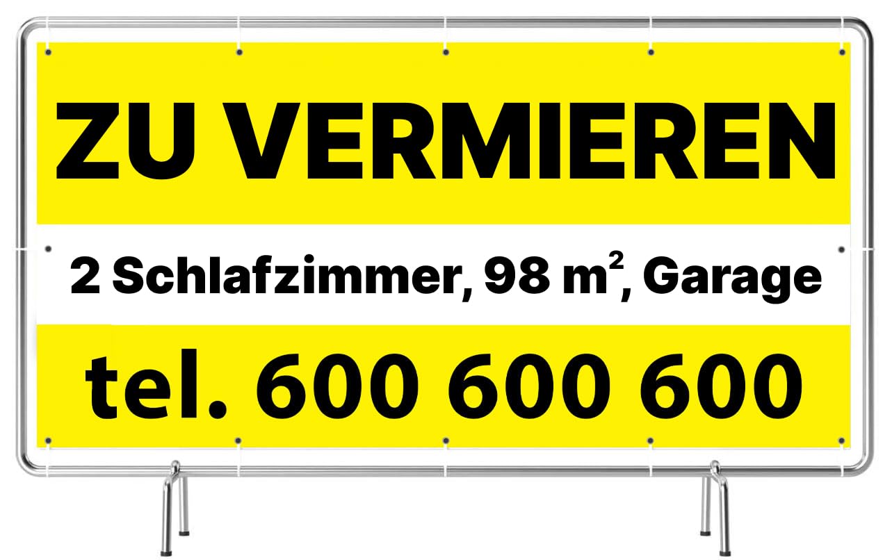 Banner Selbst Gestalten – Personalisierter Werbebanner mit Text/Logo/Foto – Für Werbung, Veranstaltungen & Dekoration – Wetterfest, UV-beständig – 450 g/m – von 1 bis 4 m – PrintMercial