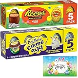 Easter Eggs | 5 Cadbury Creme Milk Chocolate Eggs & 5 Reese’s Peanut Butter Eggs + Happy Easter Tag Card | Gift Boxed, Easter Hunt, Basket Stuffer & Filler, Party Decor (10 Eggs)