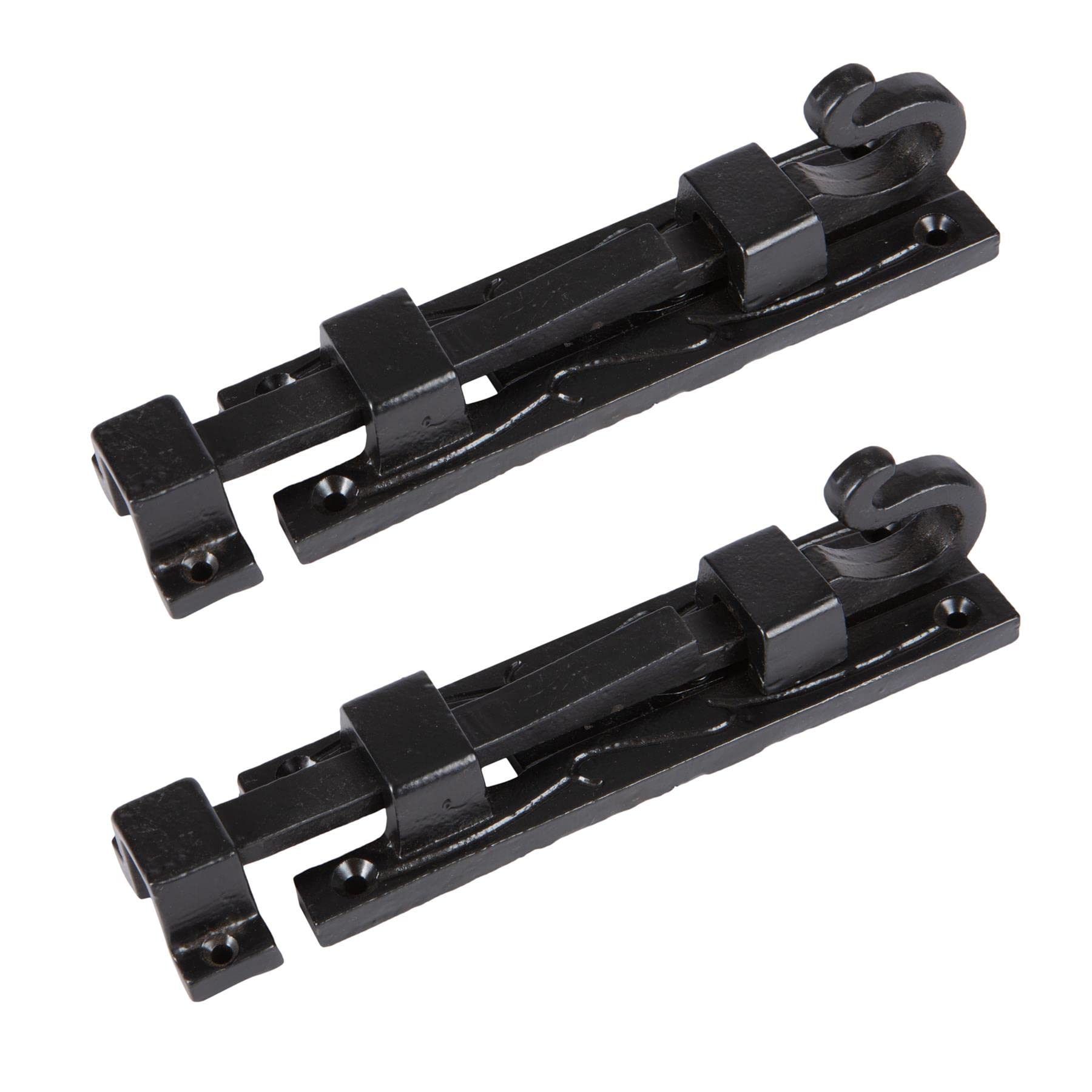Hammer and Tongs - Straight Shepherd's Crook Surface Bolt - W140mm - Black - Pack of 2