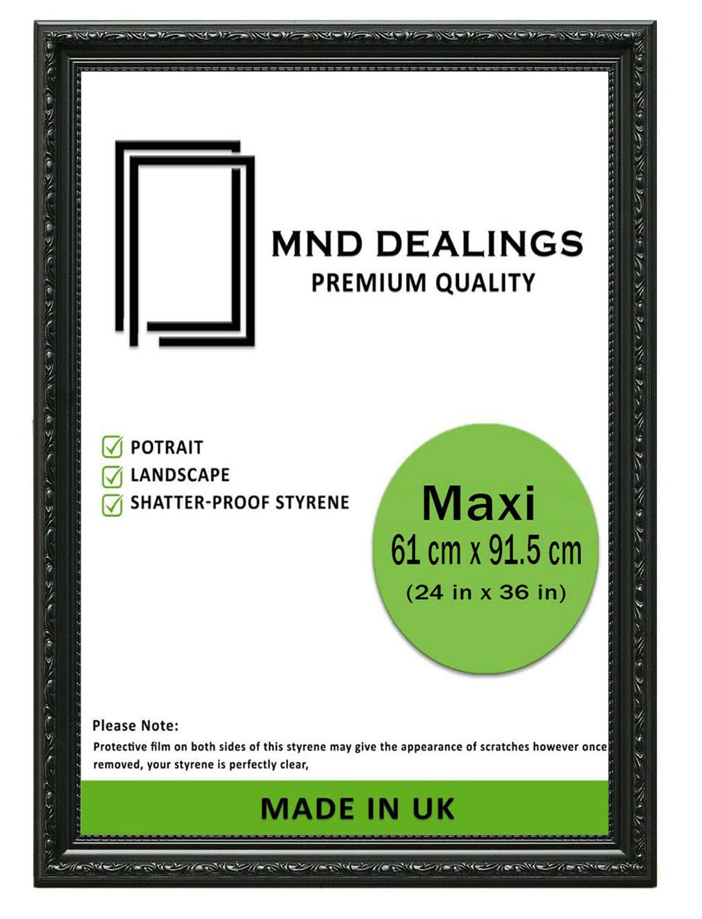 MND Dealings Antique Vintage Ornate Shabby Chic Black Maxi 36X24 (91.4X61 CM) Poster Frame| Various Sizes Frame for Wall Gallery Art Photo Frames Display |For Gift Sleek Home Décor