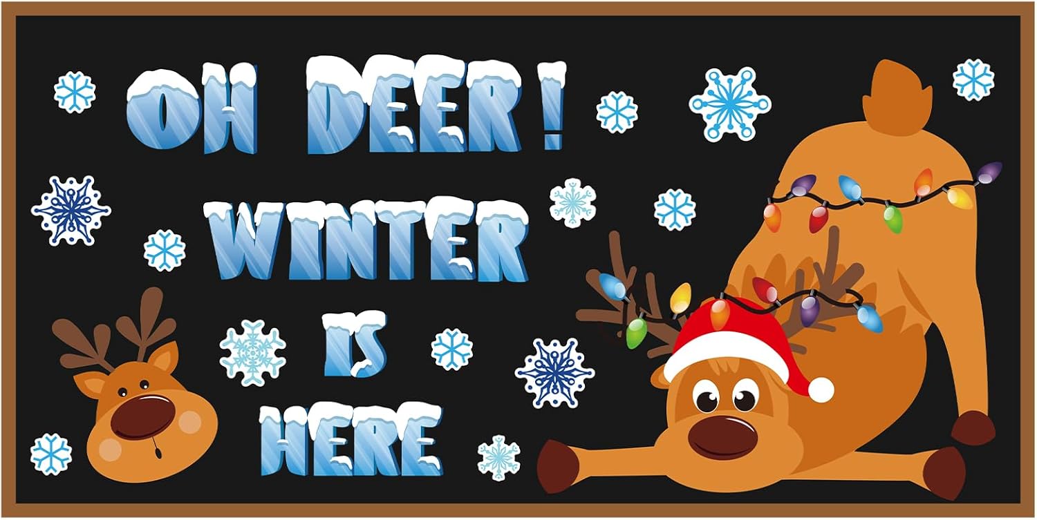 Large Christmas Bulletin Board Set Classroom Decor Elk Reindeer Paper Cutouts Oh Deer Winter is Here Bulletin Board Classroom Supplies Merry Christmas Wall Decor for Xmas Winter Party