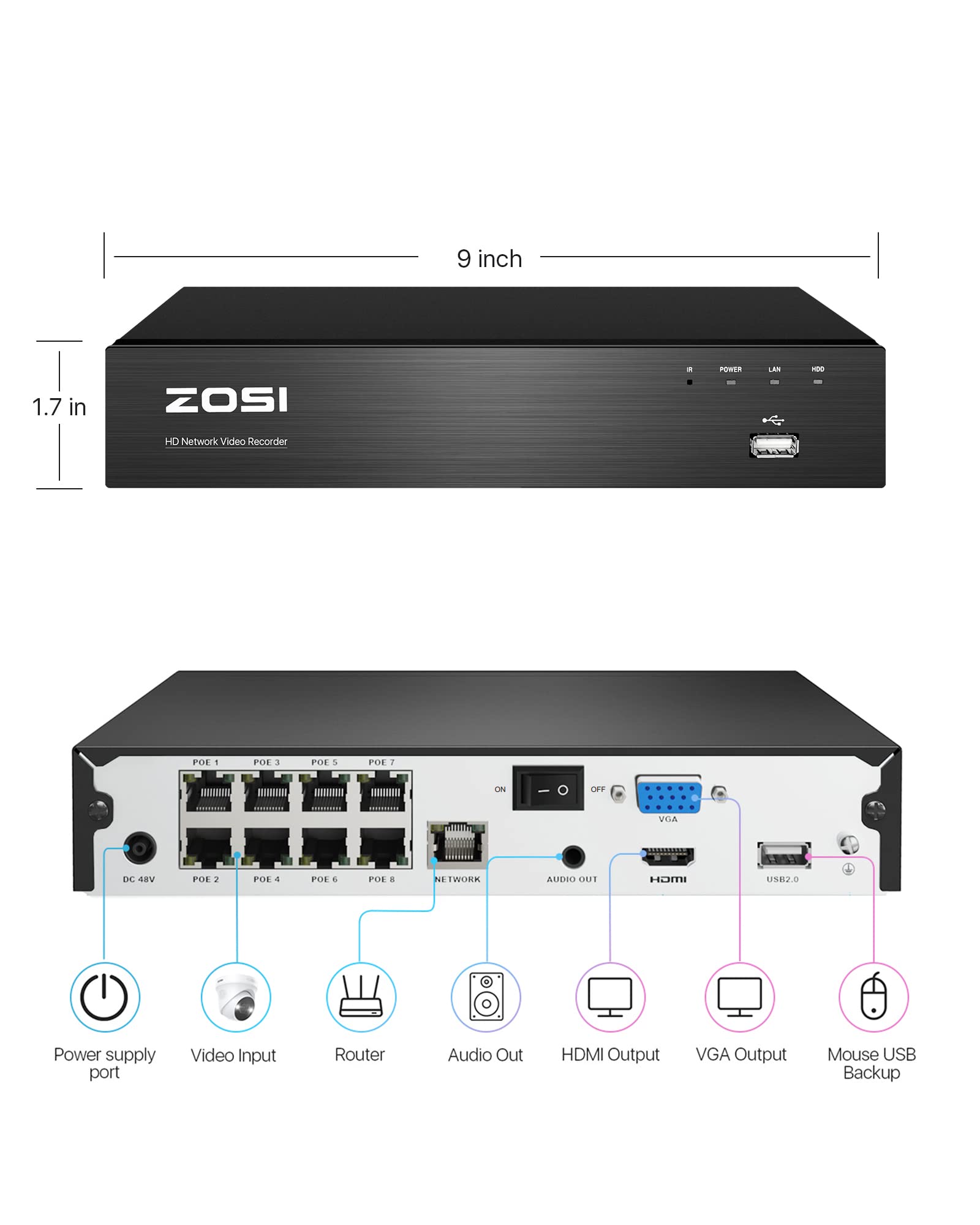 ZOSI 4K 8MP Video Grabador NVR de Seguridad con 2TB Disco Duro para Grabación 24/7, Funciona con ZOSI Cámaras de Vigilancia Exterior e Interior
