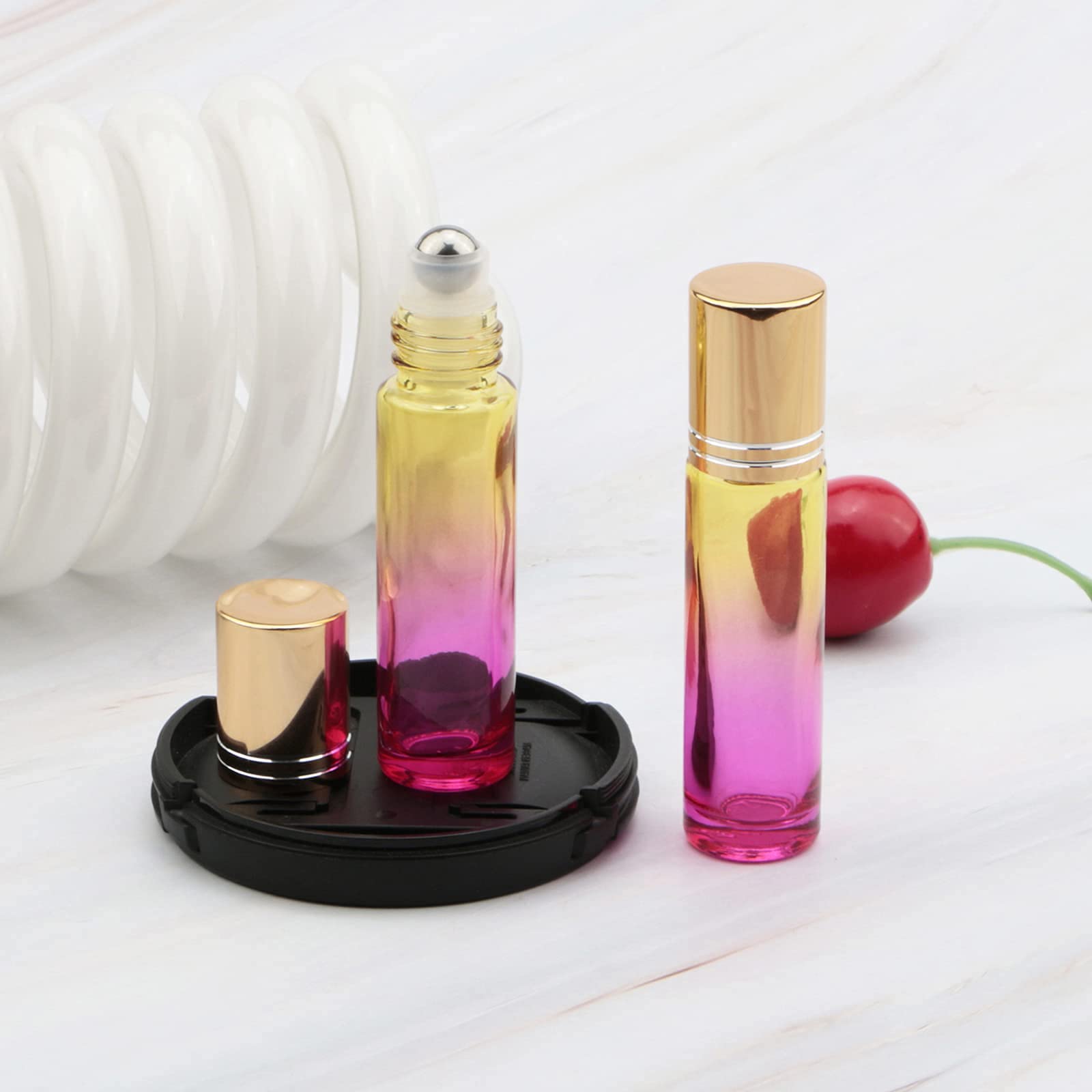 10 Stück ätherische Öl Rollerflaschen 10 Ml – Mit Goldener Kappe, Blau-lila Farbverlauf