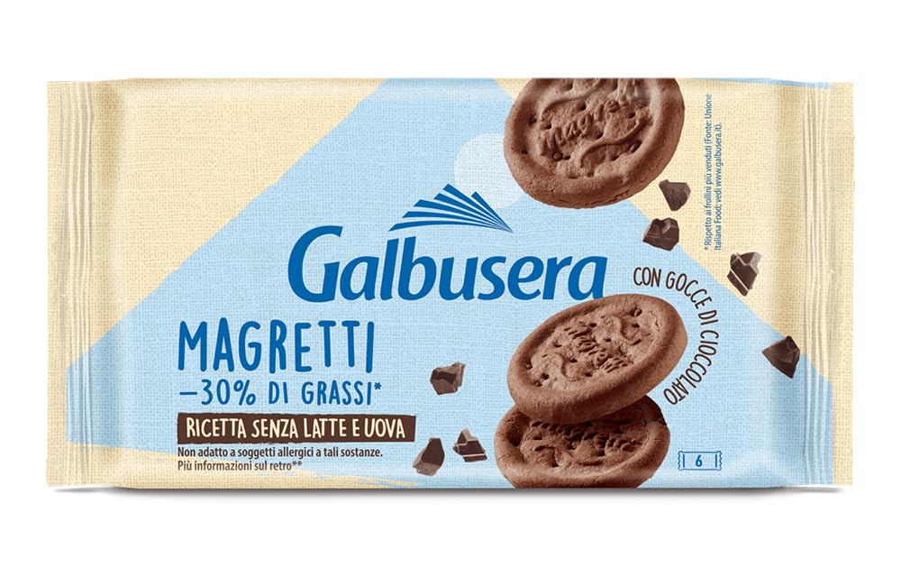 8X Galbusera Magretti Biscotti Frollini con Cacao e Gocce di Cioccolato Senza Latte e Uova 260g