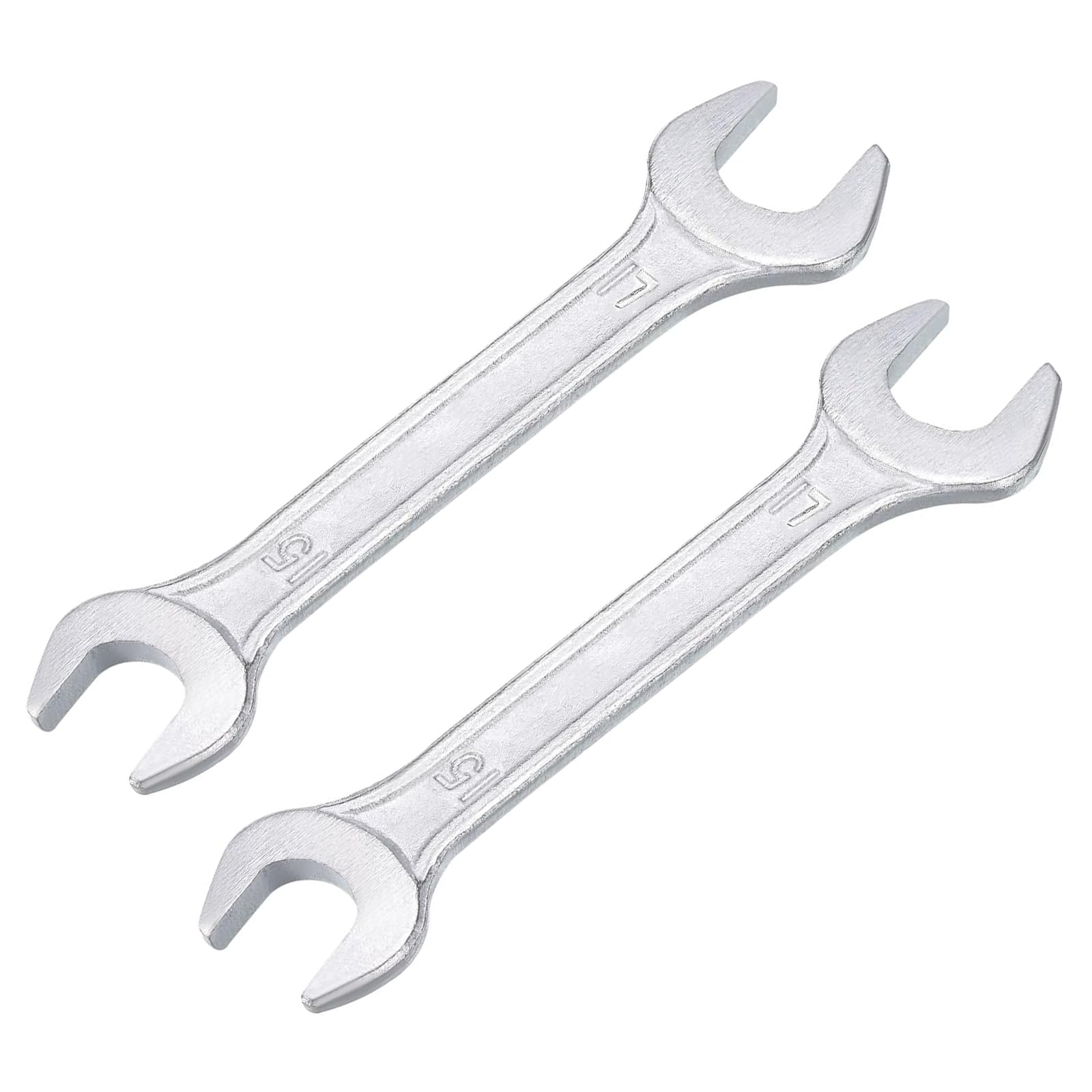 Mandouer 2pcs Spanner Set, Metric 15mm × 17mm Spanner, Galvanised Threaded Steel Double Open End Wrench for Automotive Maintenance, Machinery and Equipment Repair