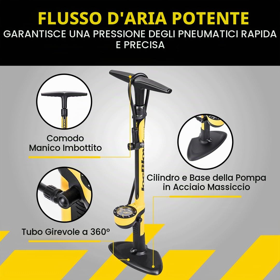Joe Blow Sport III Pompa da Pavimento Alta Pressione Imballaggio Frustrazione Giallo, 73,9 x 24,9 x 18,5 cm - 1
