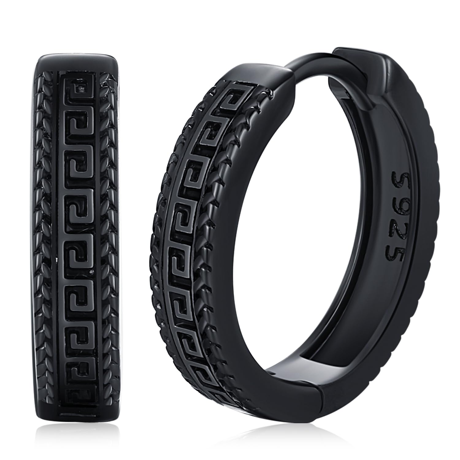 Men Earrings Viking Rune Hoop Celtic Earring for Women Punk 16mm 925 Sterling Silver Huggie Black Blue Hoop Earrings Norse Viking Jewelry Gifts