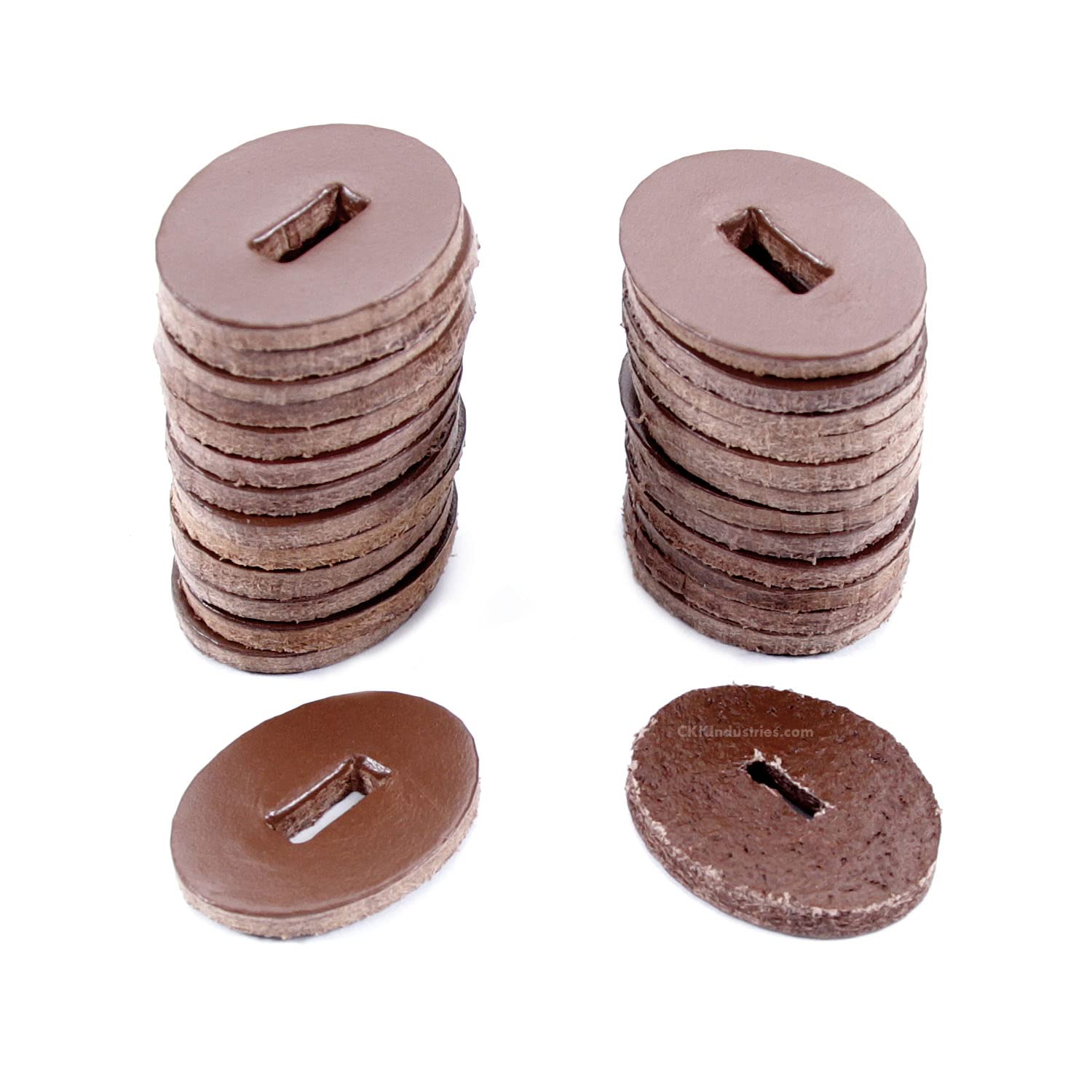 Cowhide Leather Handle Washers - Oval Shape - (1.30 x 1.00 x .125) - (Brown) - USA Made - (for Knife Making & Hobby) - (25 Pack)