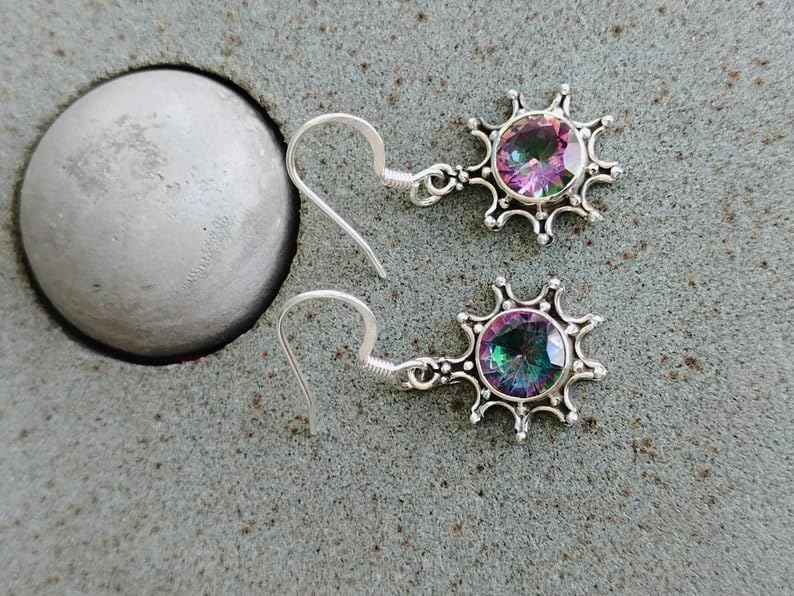 Mystic Topaz Earrings, 925 Silver Earrings, Rainbow Gemstone Jewelry, Wedding Earrings, Drop Dangle Earrings, Healing Crystal, Promise Earrings, Boho & Hippie Style, Mermaid Gift, Gift For Her