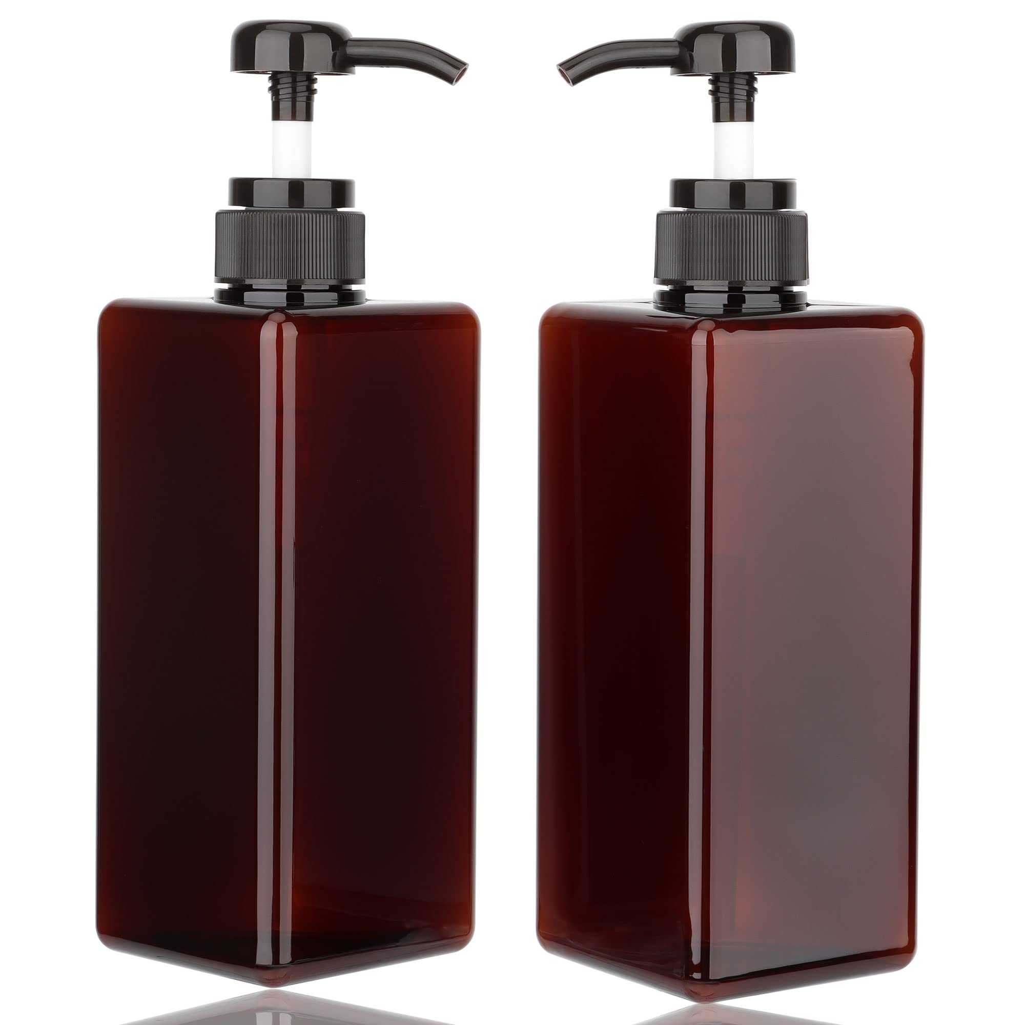 Pump Bottle Dispenser 22oz/650ml Jansburg 2Pack Refillable Square Plastic Lotion Dispenser Empty Lotion Pump Bottle for Essential Oil Lotion, Shampoo, Bathroom Travel Amber-image-30