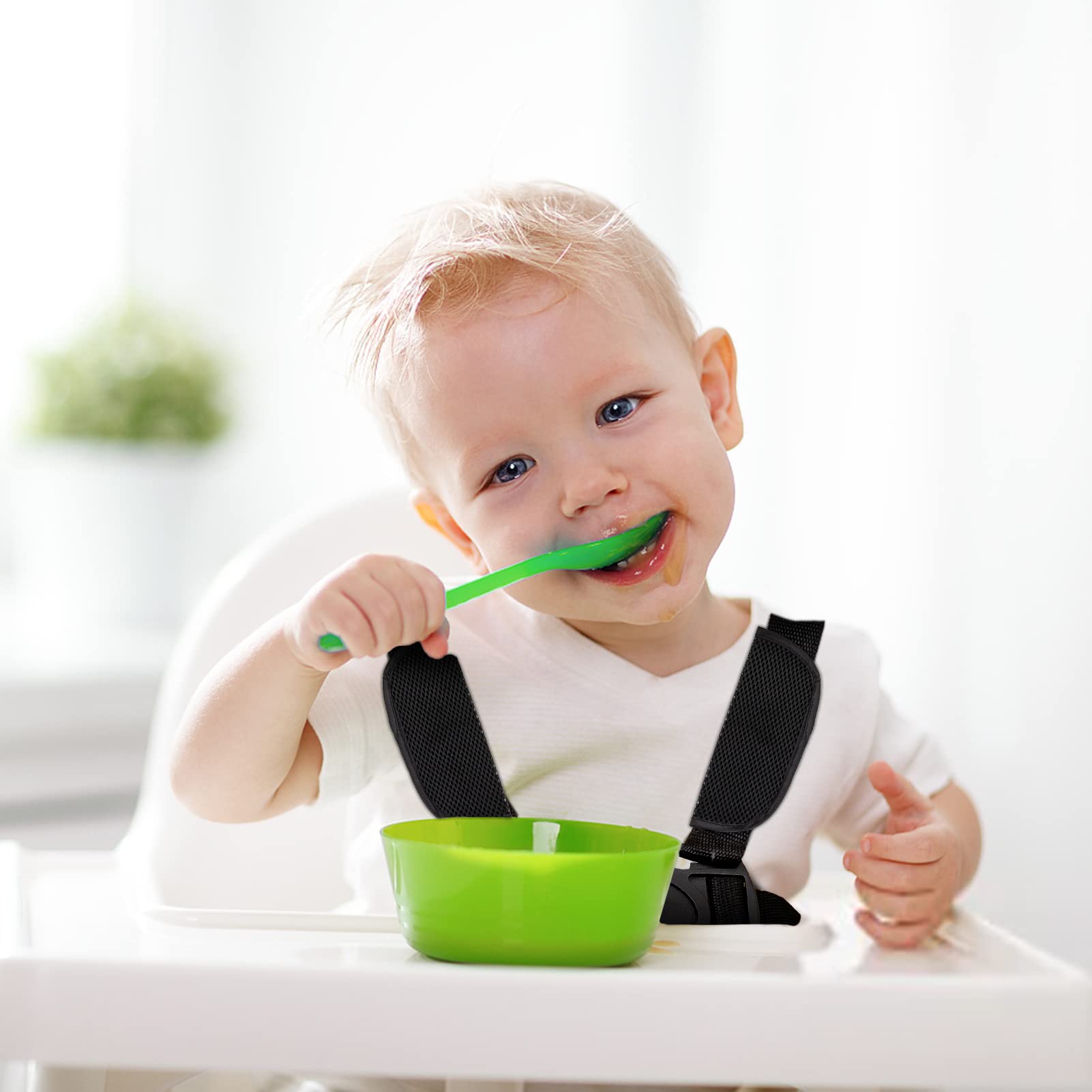 HBselect Cintura di Sicurezza per Bambini, 5 Punti Imbracatura per Passeggino Cinghia Sicurezza Regolabile Universale per Seggiolone Passeggino Carrozzina (Nero)