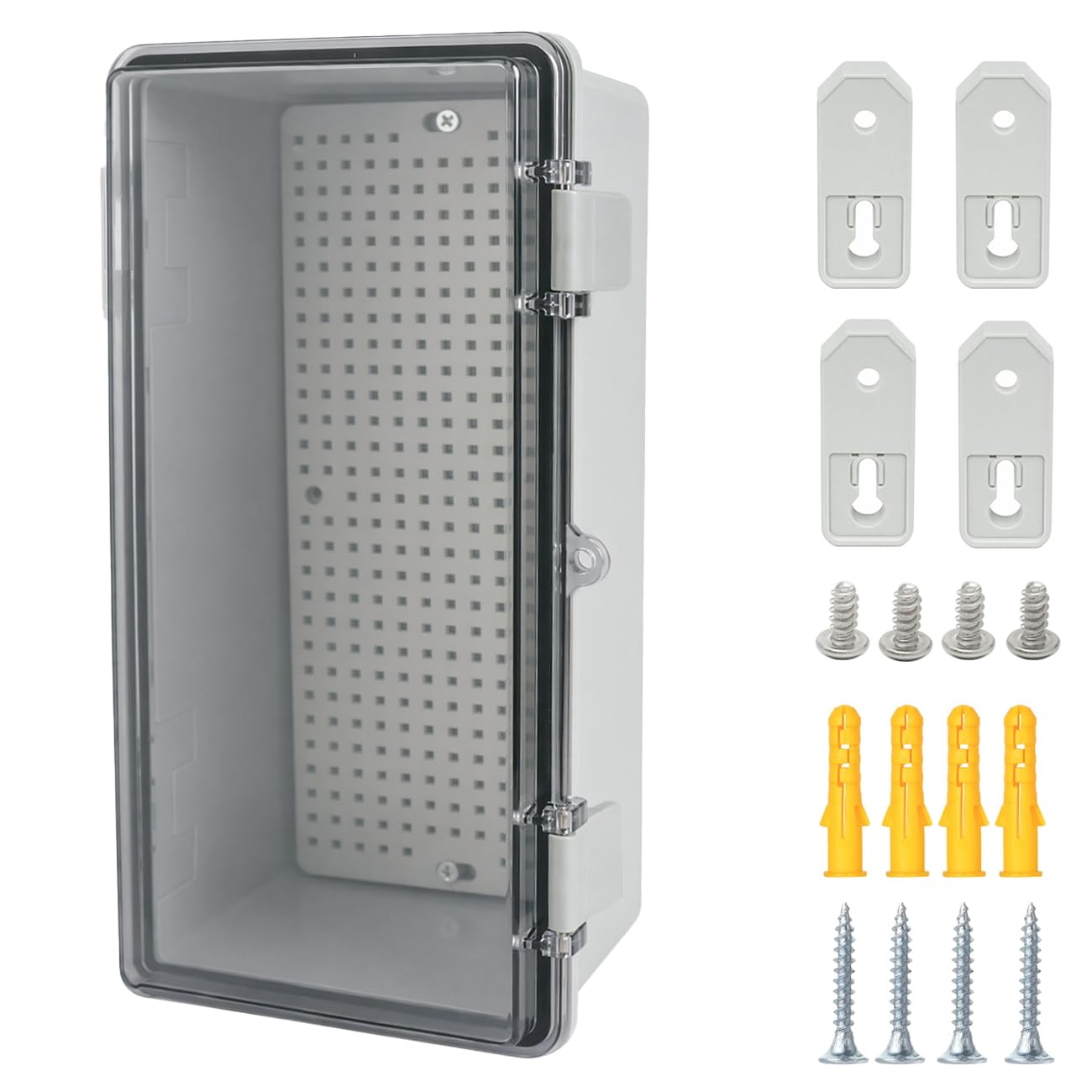 Otdorpatio Junction Box, Hinged Grey Clear Cover IP67 Waterproof ABS Project Box with Mounting Plate Electrical Box Enclosure with Wall Bracket 10.6 x 5.1 x 4.3inch(270x130x110mm)