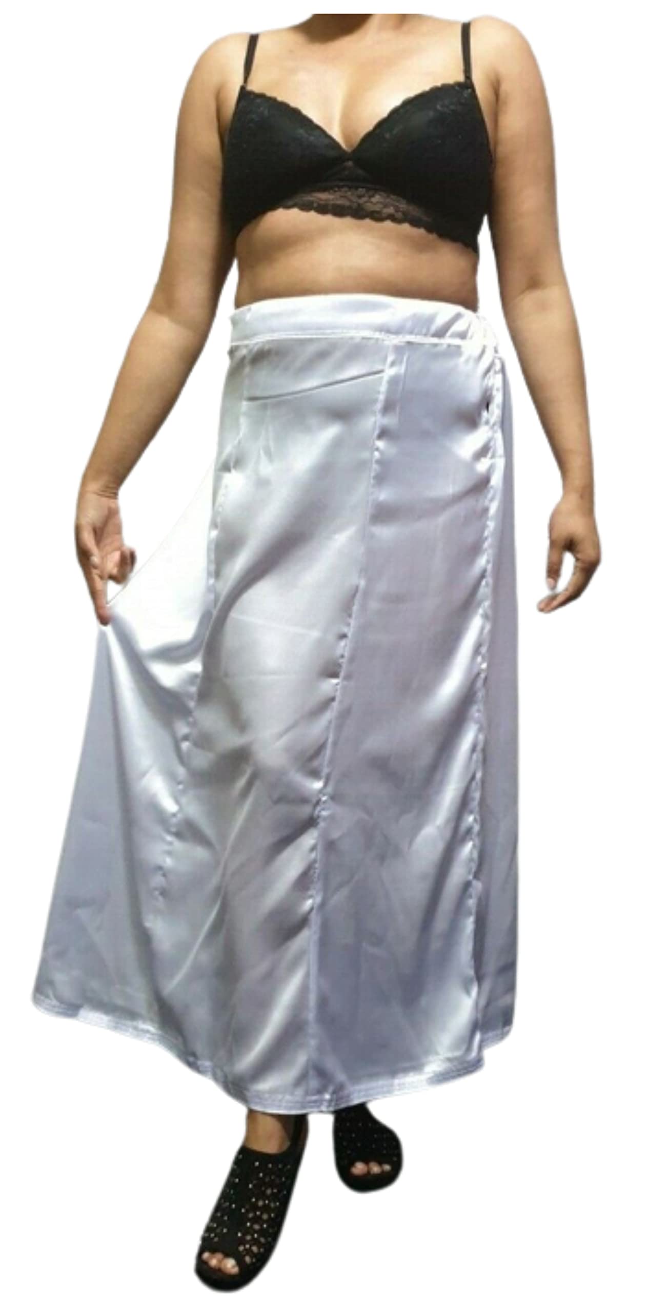 Divas World Women's White Satin Petticoat Silk Shiny Underskirt Long Soft Full Slip Saree Inskirt Lining Sari Petticoat (Xxl, )