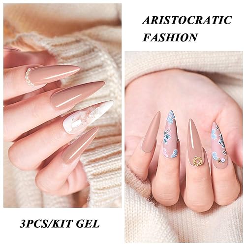 Miniatura 4 de MEET ACROSS Juego de esmaltes de uñas de gel de 3 colores kit de esmalte de gel para remojar lámpara LED UV capa base de gel necesaria con caja de