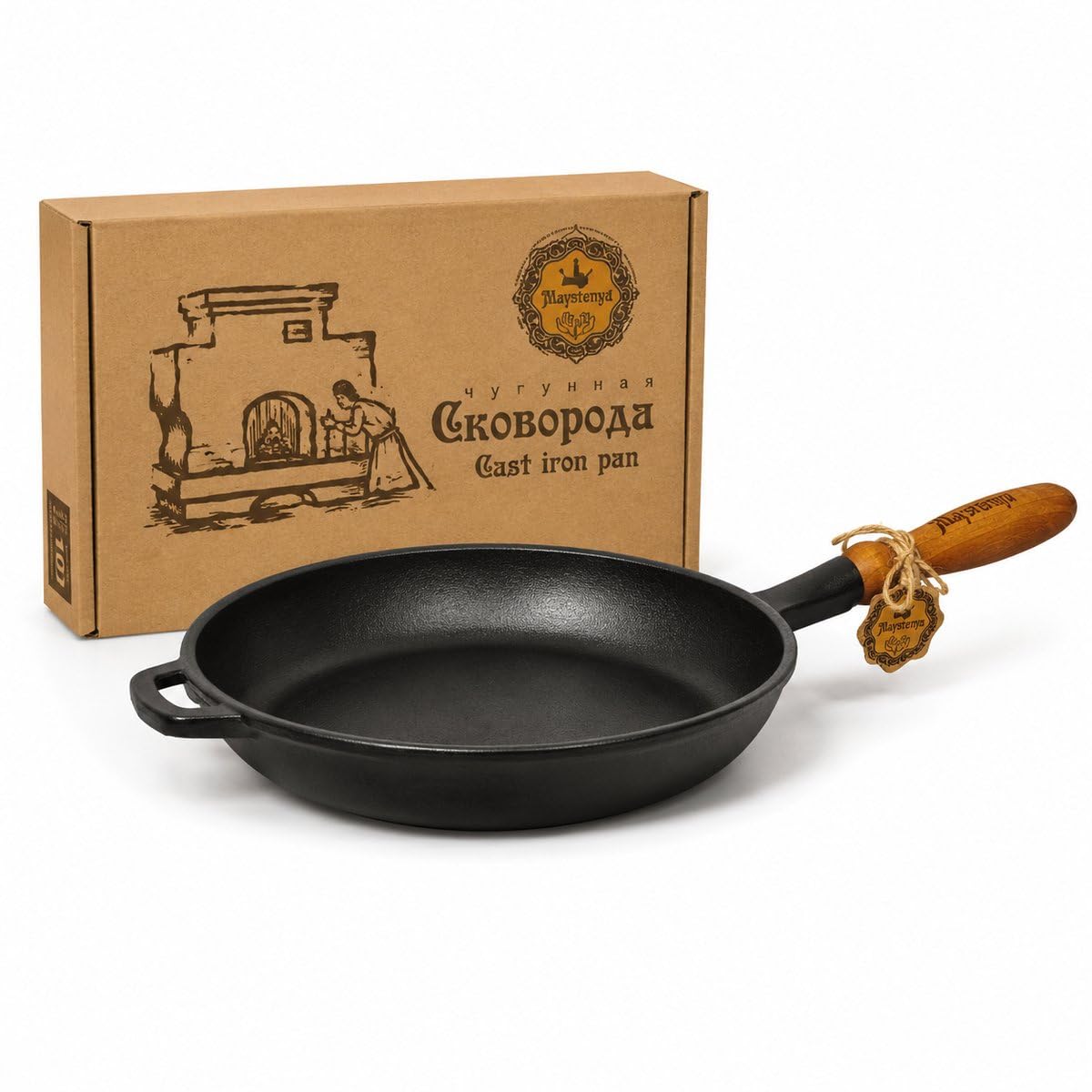 Sartén de Hierro Fundido Ø26 cm con Mango de Madera – Apta para Inducción, Horno y BBQ – Sin PFAS – Distribución Uniforme del Calor – Negra