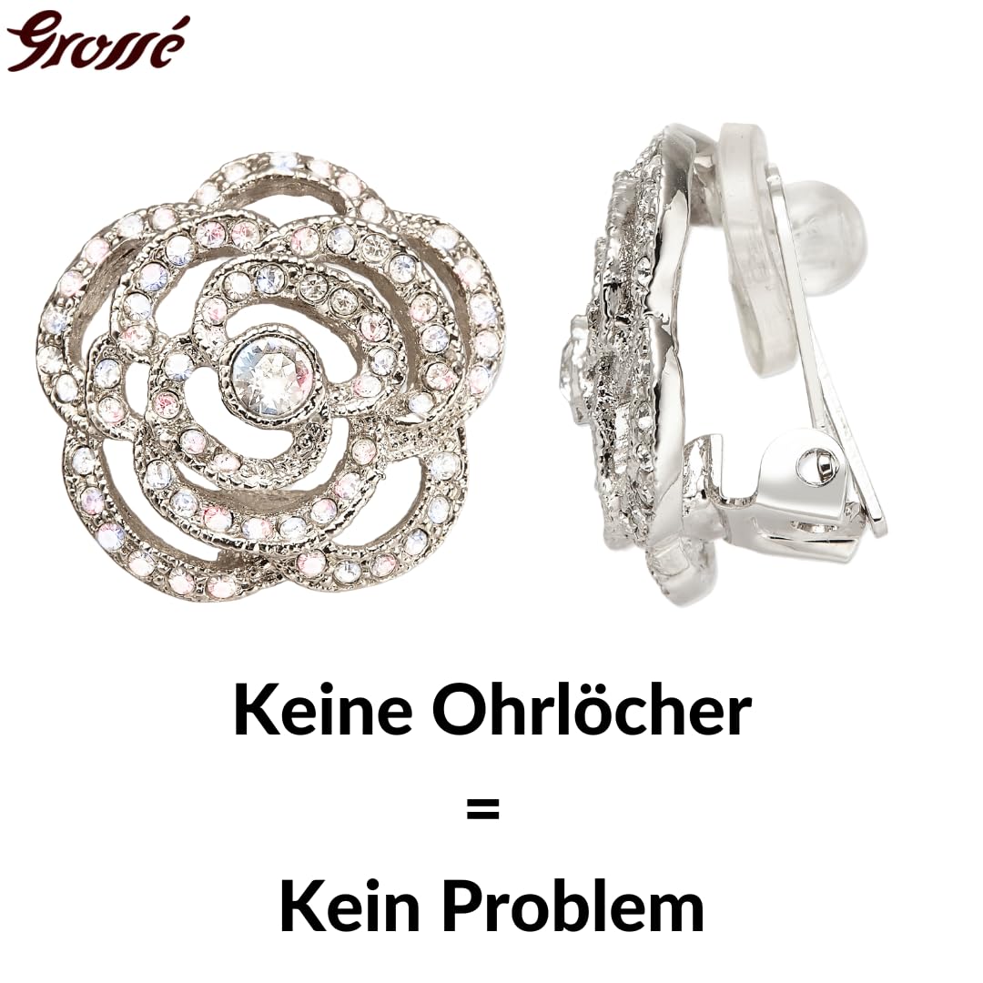 GJ64490P - Orecchini a clip da donna, colore argento, cristalli platinati, Metallo