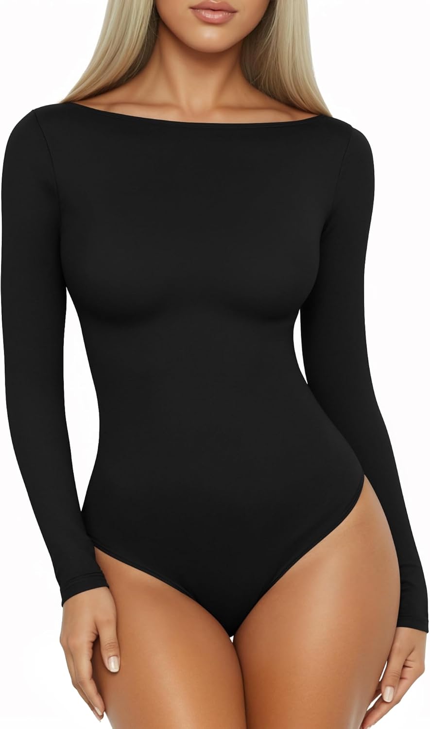 MANGOPOP Women’s Boat Neck Long Sleeve Bodysuit Basic Thong Body Suit Fall Going Out Tops 2025