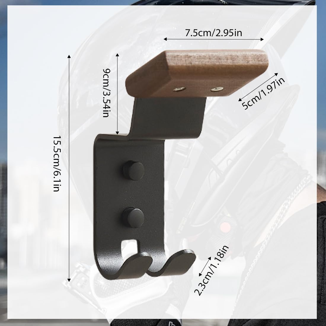 Porta Casco Moto da Parete di faggio, Appendi Casco Multifunzione, Portacasco da Parete, Supporto Caschi Moto, con Ganci per Appendere Guanti per Abbigliamento Moto, Cappelli
