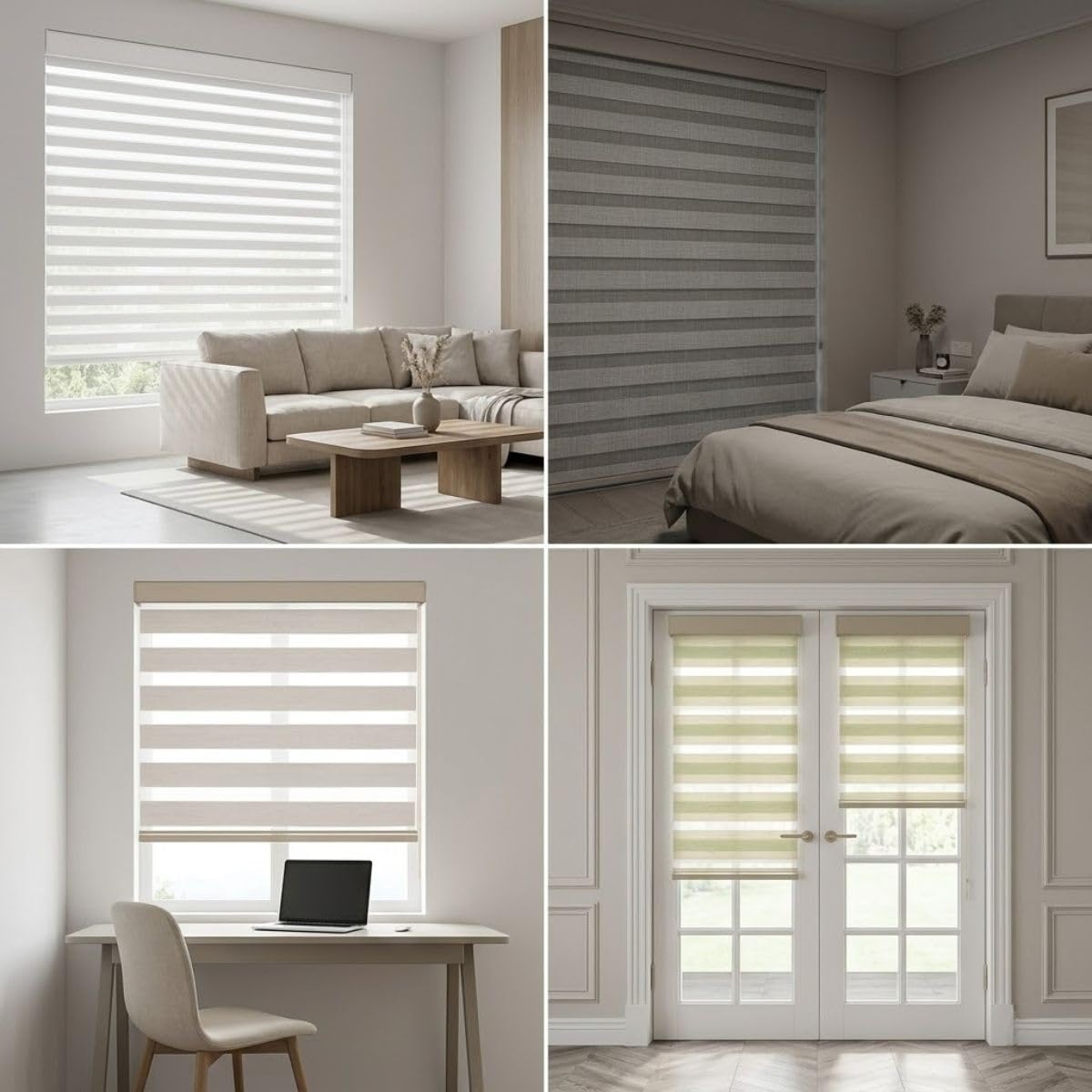 Store Zébré Occultant avec Perçage pour Intérieur de Maison et Bureau | Store Enrouleur Jour Nuit Double Tissu, Rideau Anti Chaleur, Noir, 33x122 cm, 43x91 cm, 46x183 cm(Blanc,W99cmxH163cm)