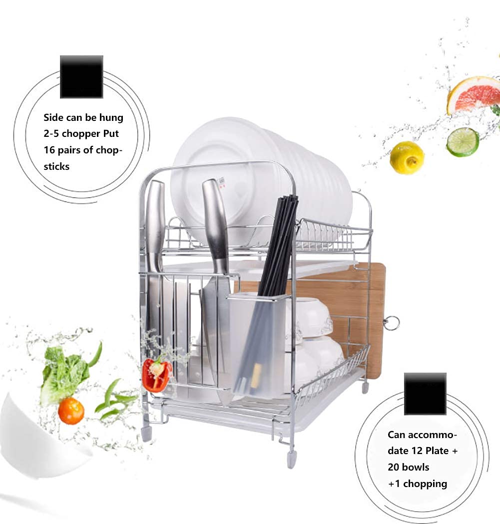 Escurridor de Platos de 2 Niveles, Organizador sobre Fregadero, escurridor de Platos de Cocina, Estante de Almacenamiento Multifuncional con escurridor para Soporte de Platos de re