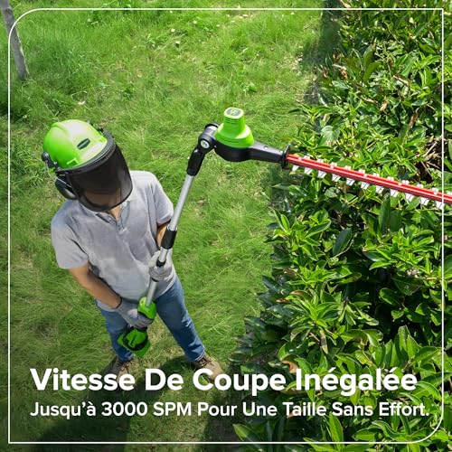 Greenworks Taille-Haies & scie 2-en-1 24V avec Batterie 4,0Ah & Chargeur USB-C 65W, Moteur brushless, Lame 51 cm, scie 20 cm, tête rotative 112,5°, Manche 3 pièces CKPH321A2