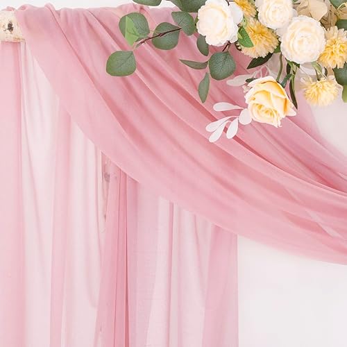 Miniatura 4 de Socomi Tela drapeada de arco de boda de 29 pulgadas x 20 pies, 2 paneles de cortinas transparentes de rosa polvorienta para exteriores, cortinas