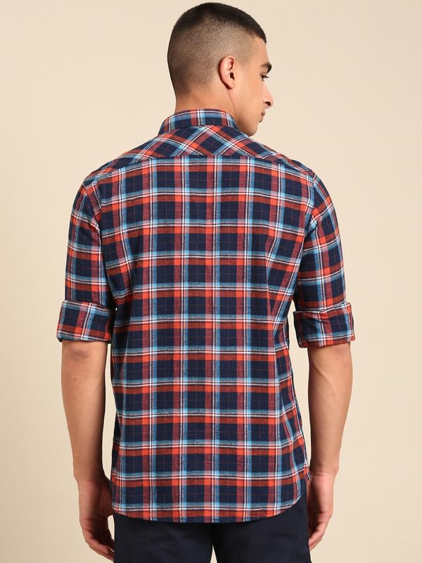 Image of Cavallo by Linen Club Men's Blended Linen Checked Contemporary Fit Full Sleeve Casual Shirt