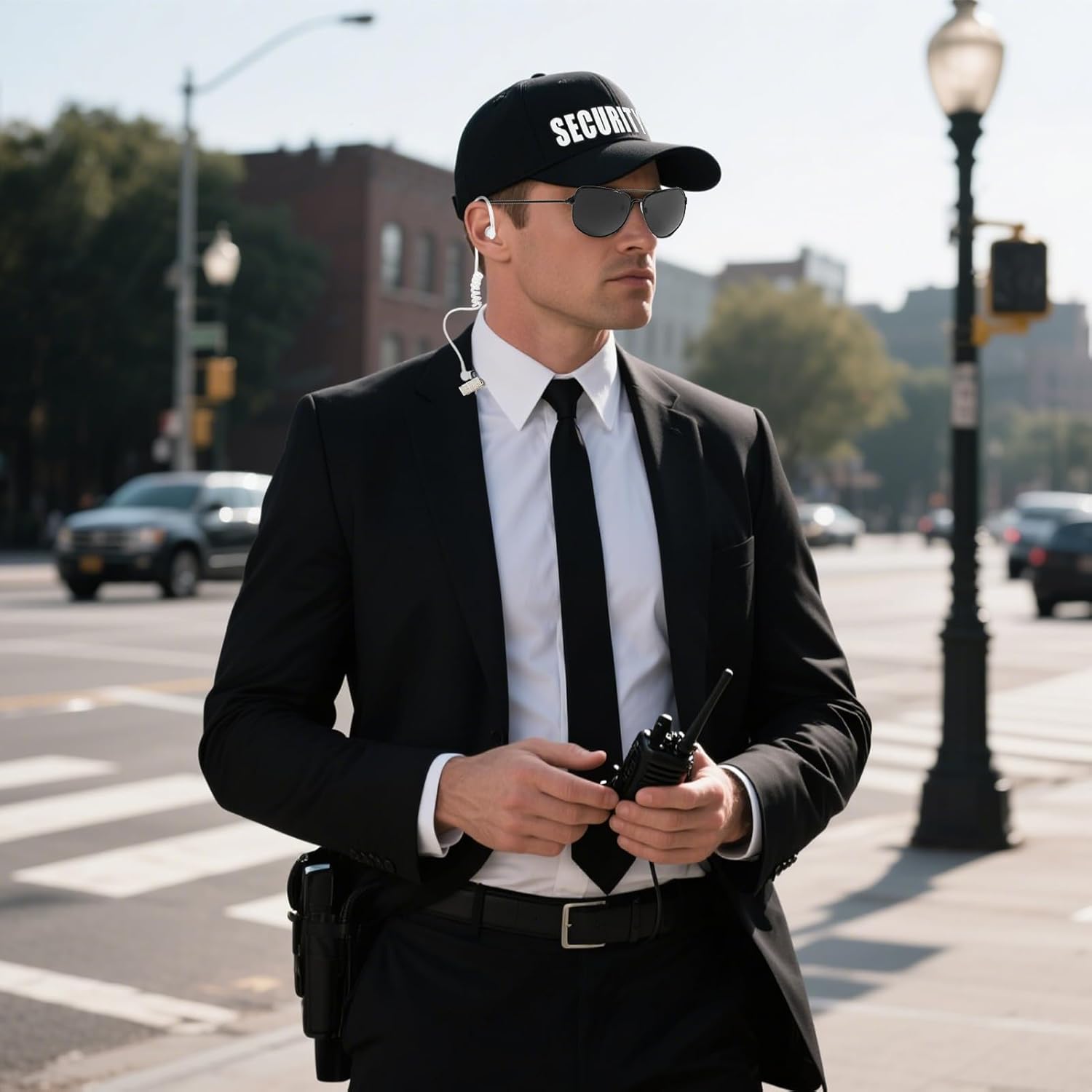 8 PCS Agent Costume Set Secret Security Service Outfit Accessory Kit Includes Hat Zipper Tie Earpiece and Sunglasses for Teens Adults Playing Cosplay Costume Party Accessory Kit - Image 5