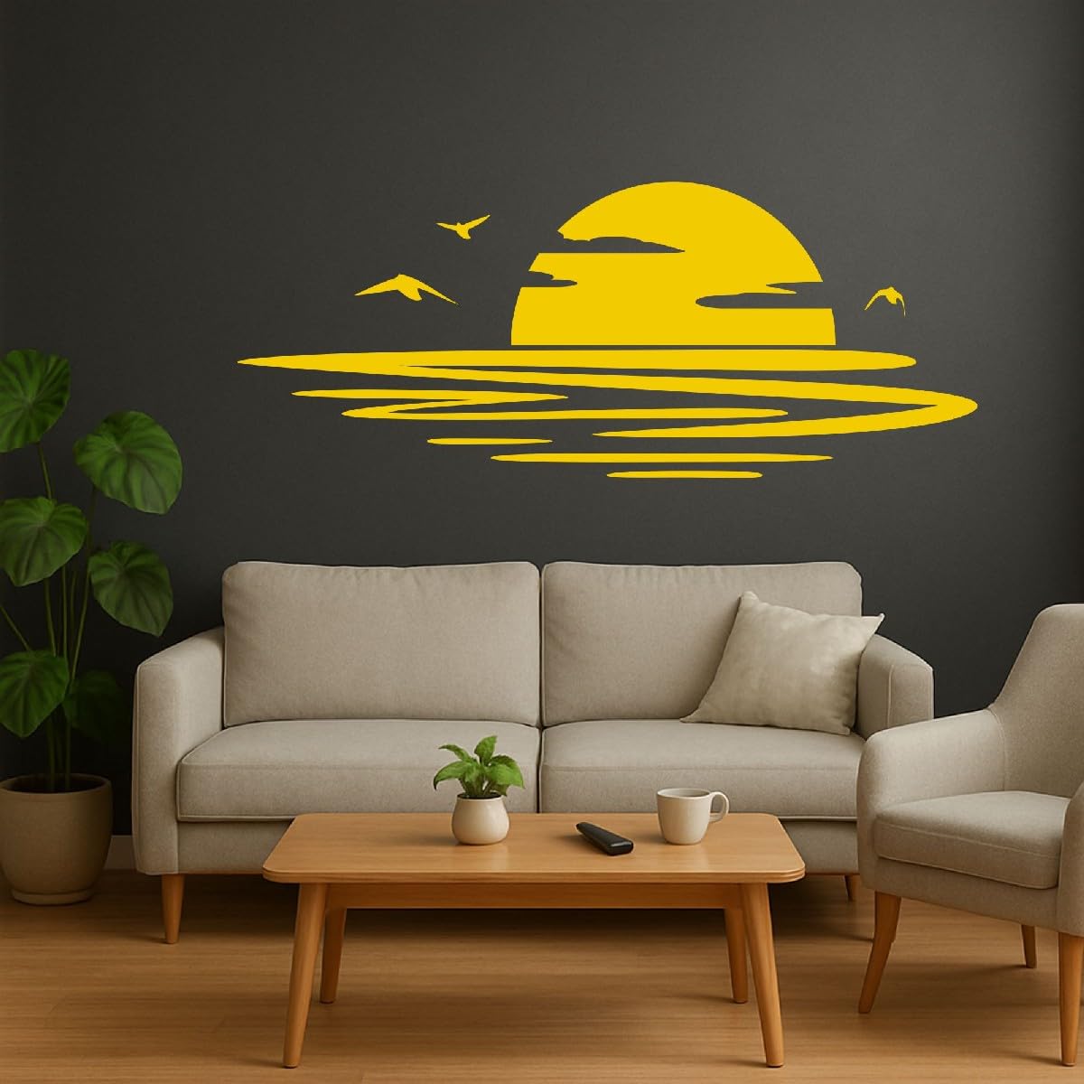 Wandtattoo Sonnenuntergang - Meer Strand Sonnenaufgang - Wanddeko Wandaufkleber - Schwarz 100 x 40 cm