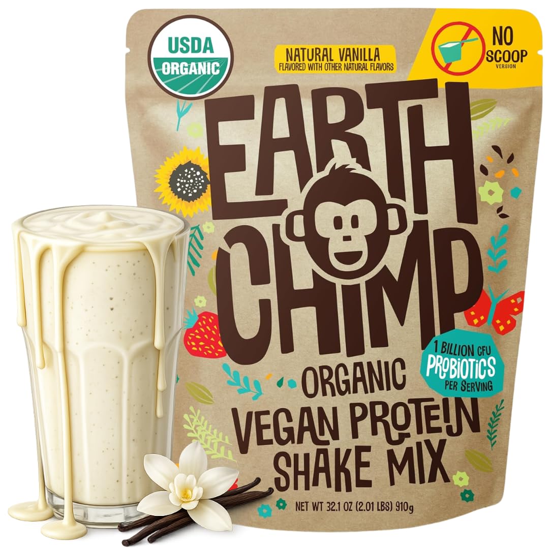 EarthChimp Proteína Vegana Orgânica em Pó com Probióticos, 20 g, Baunilha, 26 porções, 908 g