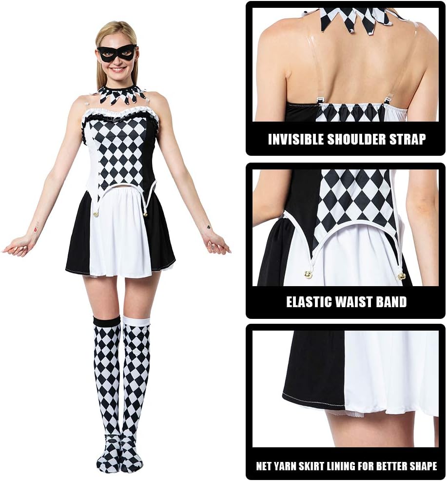 ReneeCho Sexy Clown Costume Halloween Costume for Women Circus Clown Harlequin Thigh Highs - Image 4