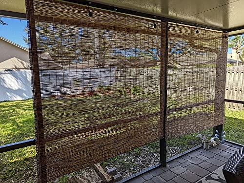 Bamboo Roll Up Blinds For Patio Reed Woven Roman Shades Waterproof, Retro Bamboo Roller Shades For Outdoor Indoor Cordless Bamboo Curtain For Window, Custom Sized, Anti-Uv ( Color : Natural Color ) #TOP1