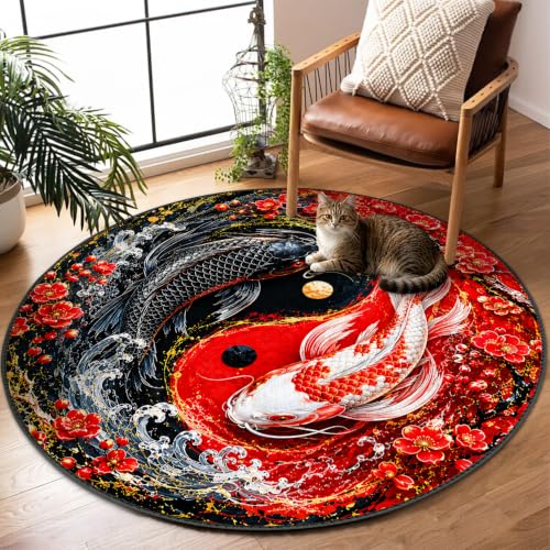 4ft Yin Yang Koi Round Rug