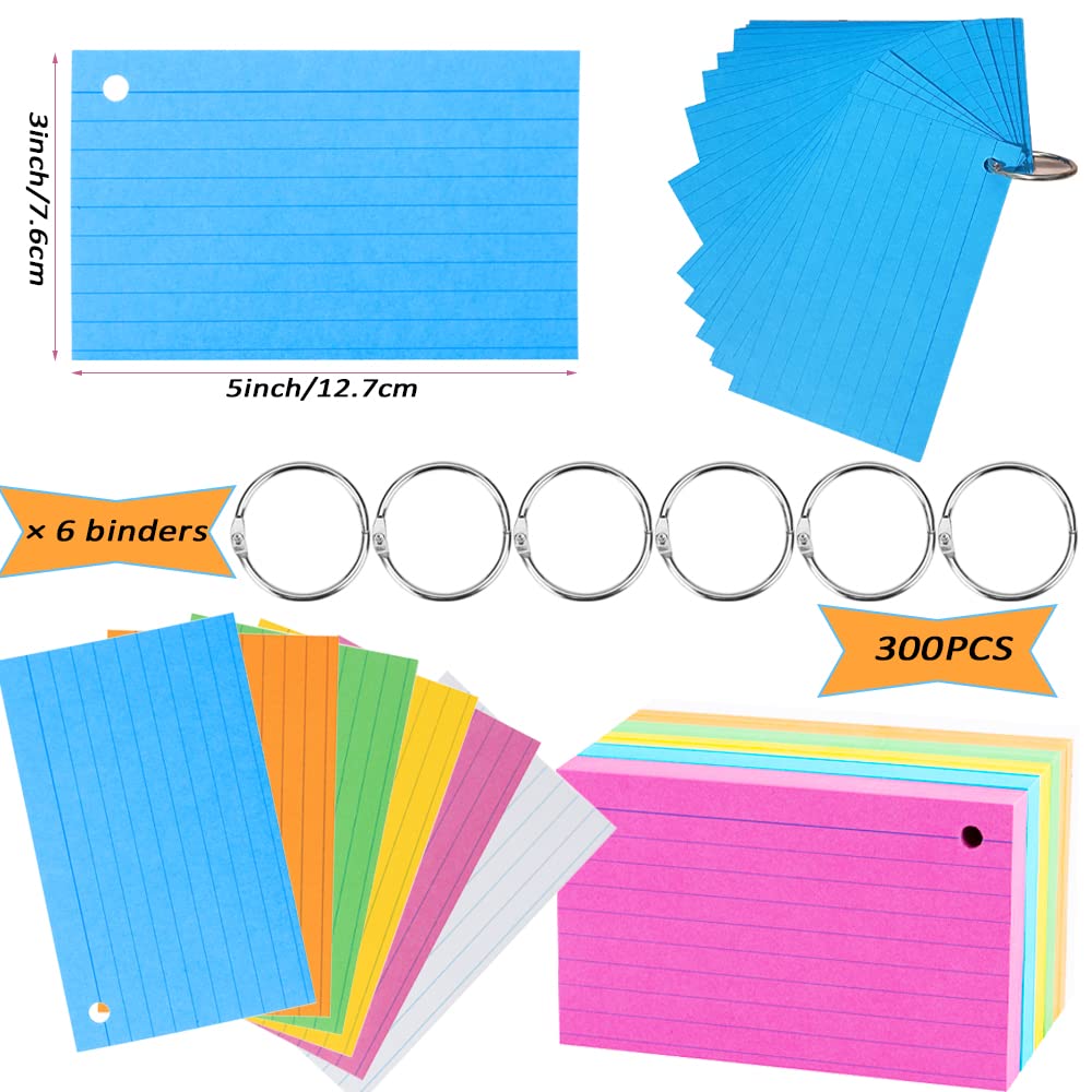 300 Carte Flash Colorate Con Raccoglitore | 6 Set Da 50 Fogli | Per Studio E Appunti